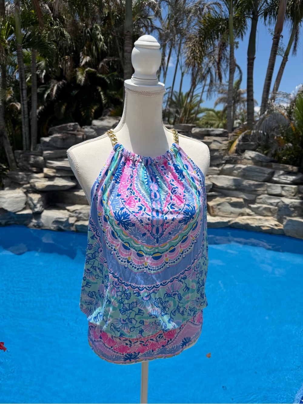 Lilly Pulitzer Women’s Multicolor Halter Tank Top with Gold Chain Straps